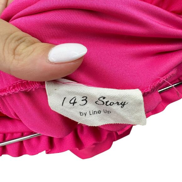 143 Story Lizzy Two Piece Hot Pink Ruffle High Waist Legging Crop Tank Set - Picture 15 of 16